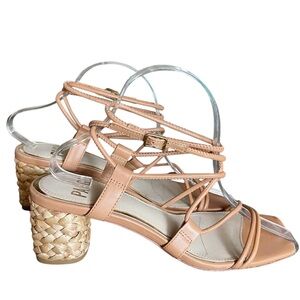 PAIGE Nude Tan Strappy Woven Block Heel Sandals